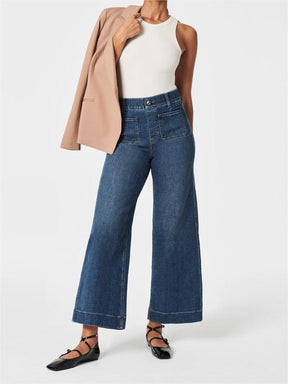 Jeans cropped à jambes larges avec contrôle du ventre