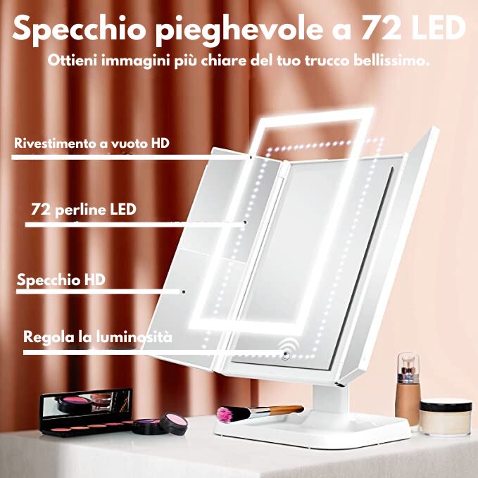 Specchio da trucco LED a tre ante